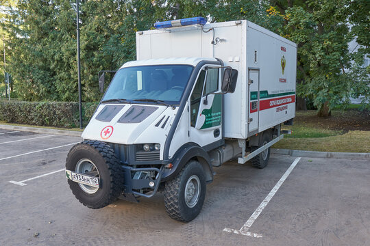 Nizhny Novgorod, Russia - September 12, 2021: A truck UAZ 4963 operated by Federal Medical-Biological Agency on parking.