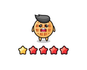 the illustration of customer bad rating, circle waffle cute character with 1 star