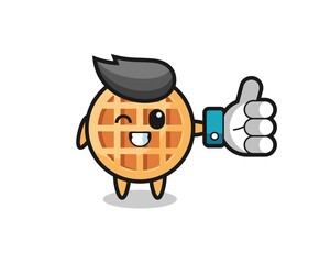 cute circle waffle with social media thumbs up symbol