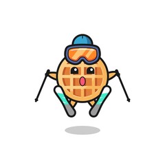 circle waffle mascot character as a ski player
