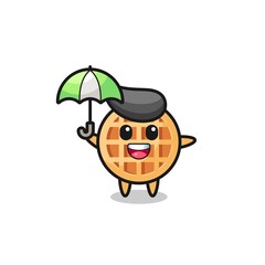 cute circle waffle illustration holding an umbrella