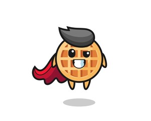 the cute circle waffle character as a flying superhero