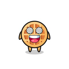 cute circle waffle character with hypnotized eyes