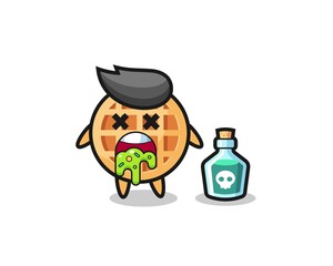 illustration of an circle waffle character vomiting due to poisoning