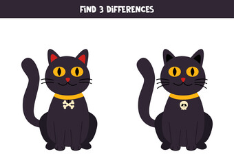 Find three differences between two Halloween black cats.