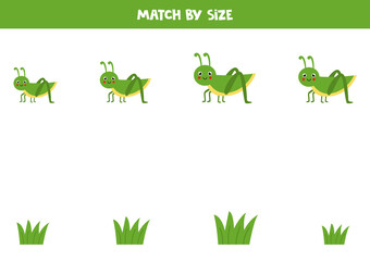 Matching game for preschool kids. Match grasshopper and grass by size.
