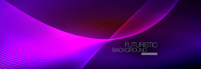 Abstract neon glowing light in the dark with waves. Shiny magic energy and motion concept, vector abstract wallpaper background