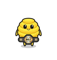the MMA fighter bee hive mascot with a belt