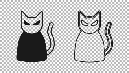 Black Black cat icon isolated on transparent background. Happy Halloween party. Vector