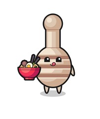 cute honey dipper character eating noodles