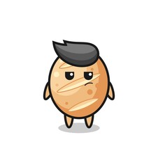 cute french bread character with suspicious expression