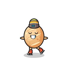 french bread cartoon as an ice skating player doing perform