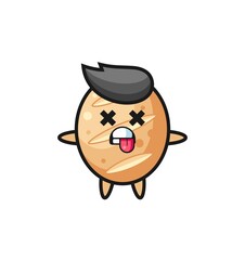 character of the cute french bread with dead pose