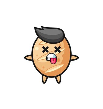 Character Of The Cute French Bread With Dead Pose