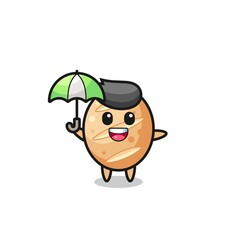 cute french bread illustration holding an umbrella