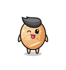 cute french bread character in sweet expression while sticking out her tongue