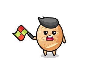 french bread cartoon as the line judge hold the flag up at a 45 degree angle