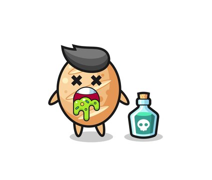 illustration of an french bread character vomiting due to poisoning