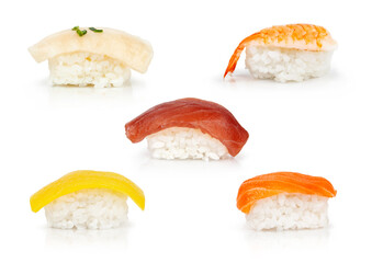 Sushi set with white background. Nigiri