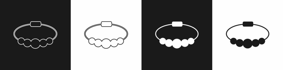 Set Bracelet jewelry icon isolated on black and white background. Bangle sign. Vector