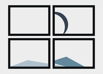 Geometric Mountains silhouette landscape art poster illustration