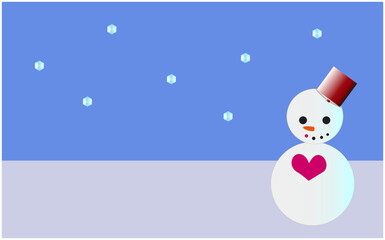 胸にハートのメッセージをつけた日本の雪だるま
　