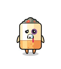 injured cigarette character with a bruised face