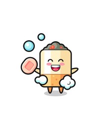 cigarette character is bathing while holding soap