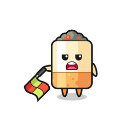 cigarette character as line judge hold the flag down at a 45 degree angle