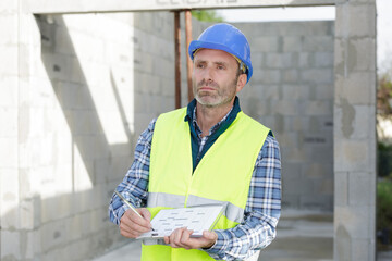 a builder in with clipboard outdoors