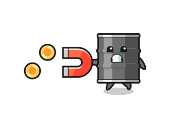 the character of oil drum hold a magnet to catch the gold coins