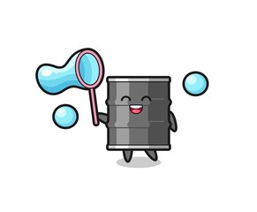 happy oil drum cartoon playing soap bubble