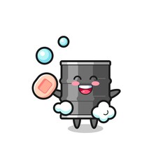 oil drum character is bathing while holding soap