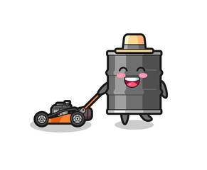 illustration of the oil drum character using lawn mower