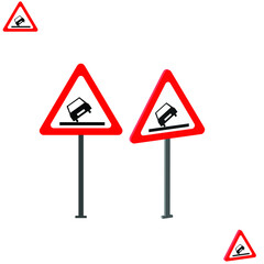 Dangerous Verge On The Right traffic sign with 3d view, traffic rules and signs