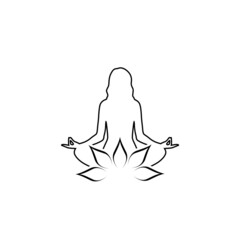 Woman meditation icon isolated on white background