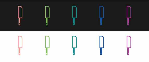 Set Knife icon isolated on black and white background. Cutlery symbol. Vector