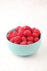 A bowl with ripe bright raspberries	