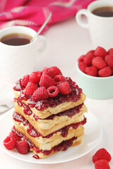 Sandwiches with peanut butter and raspberry jam