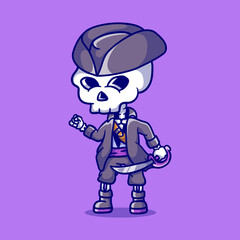 cute halloween skeleton pirate with sword