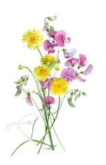 Watercolor bouquet of pink and yellow flowers