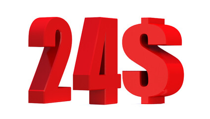 24 dollar word on white background. 3d illustration