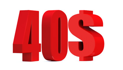 40 dollar word on white background. 3d illustration