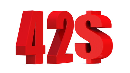 42 dollar word on white background. 3d illustration