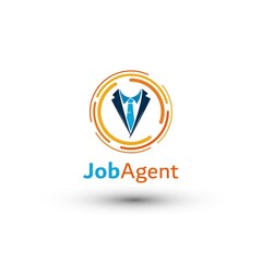 Job Agent Logo Design. With a blue and orange tie and suit icon in a circle. Premium and luxury logo template