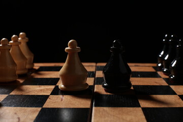 Wooden chess pieces on the board