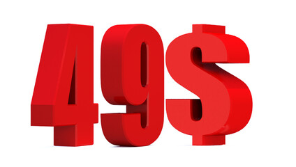 49 dollar word on white background. 3d illustration