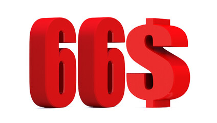 66 dollar word on white background. 3d illustration