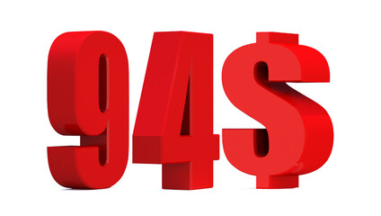 94 dollar word on white background. 3d illustration