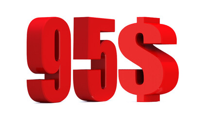 95 dollar word on white background. 3d illustration